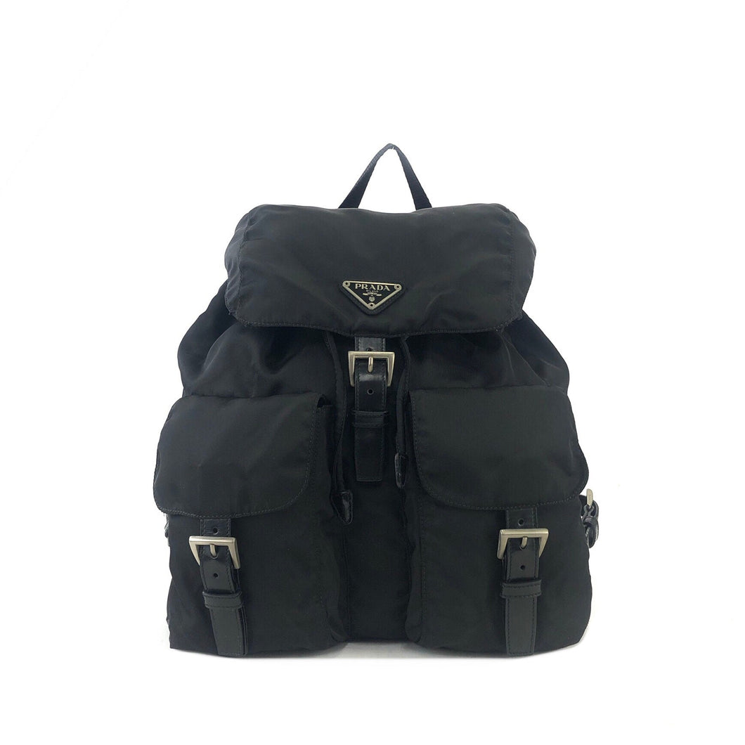 PRADA Triangle logo Double pocket Nylon Backpack Black Vintage 7sk78f