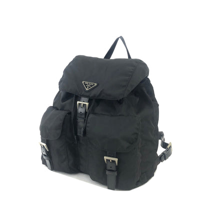 PRADA Triangle logo Double pocket Nylon Backpack Black Vintage 7sk78f