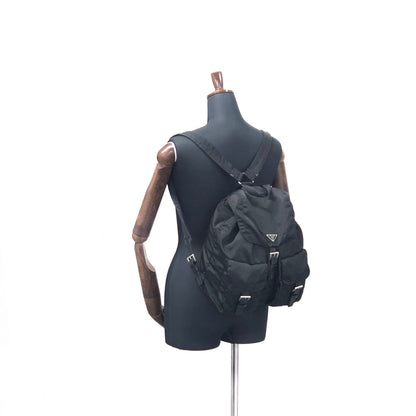 PRADA Triangle logo Double pocket Nylon Backpack Black Vintage 7sk78f