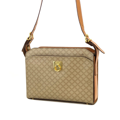 CELINE Macadam Mantel PVC Leather Shoulder Bag Beige Old Celine Vintage butgkf