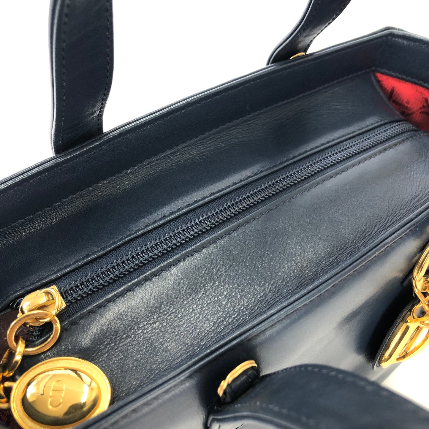 Christian Dior Charm Leather Handbag Navy Vintage Old 6ryite