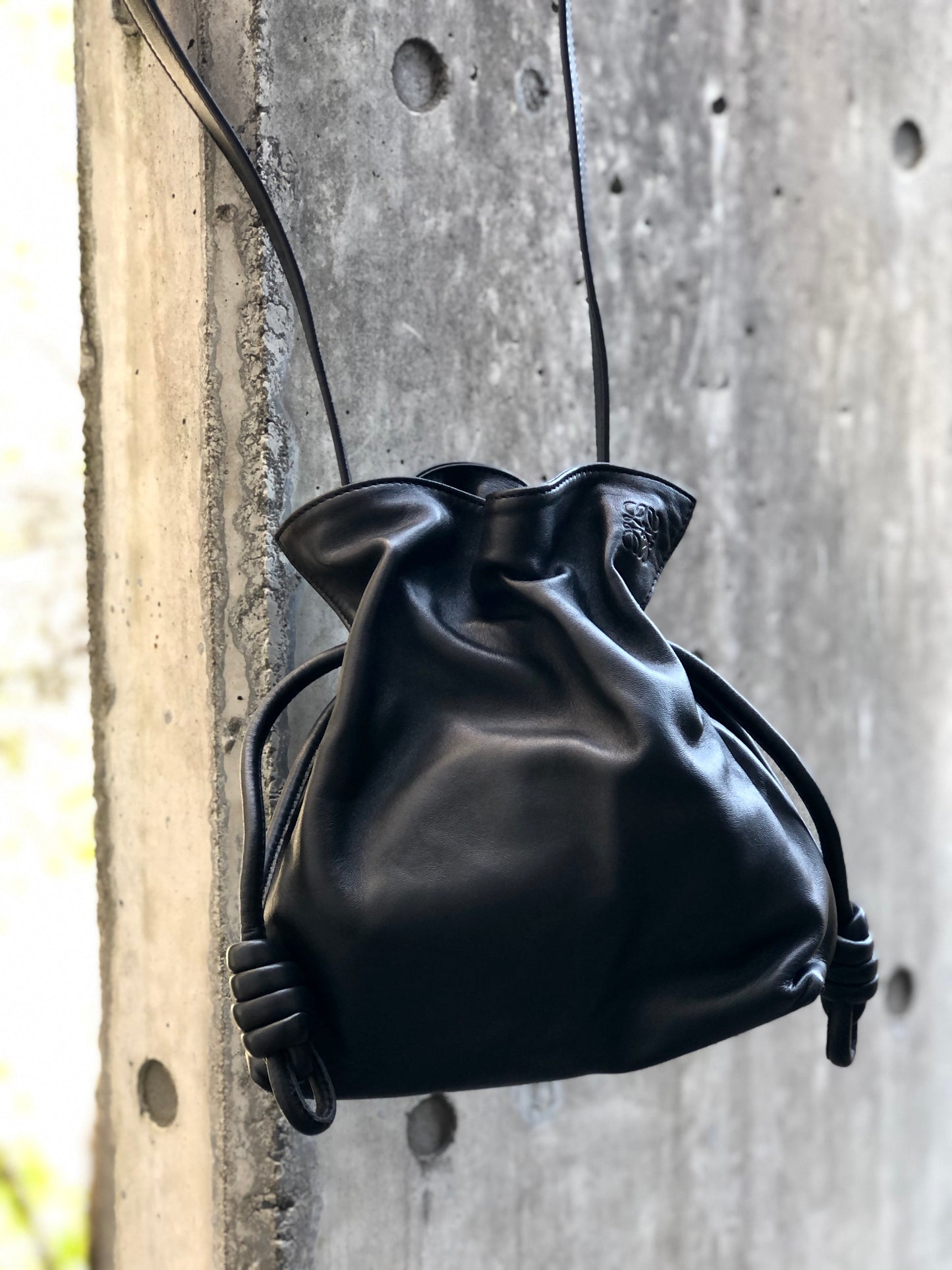 LOEWE Flamenco Knot Small Drawstring Shoulder bag Black Vintage y2228i