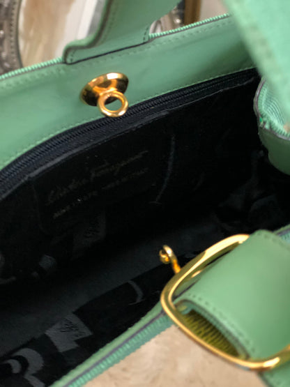 Salvatore Ferragamo Vala 羅緞緞帶單手柄迷你手提包綠色復古舊款 nt6k8m