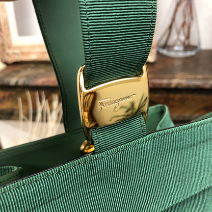 Salvatore Ferragamo Vala 羅緞緞帶單手柄迷你手提包綠色復古舊款 nt6k8m