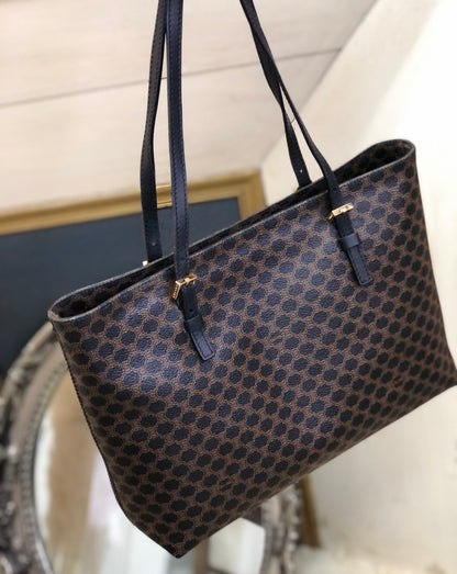 CELINE Macadam PVC Leather Tote bag Black Vintage old celine npen6k