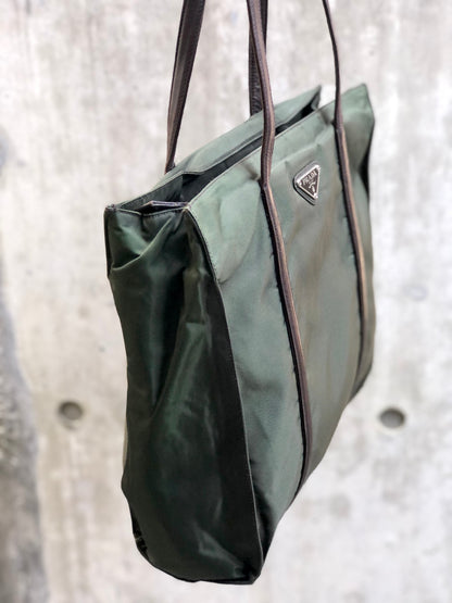 PRADA Triangle logo Nylon Tote bag Olive Vintage 5j2rsr