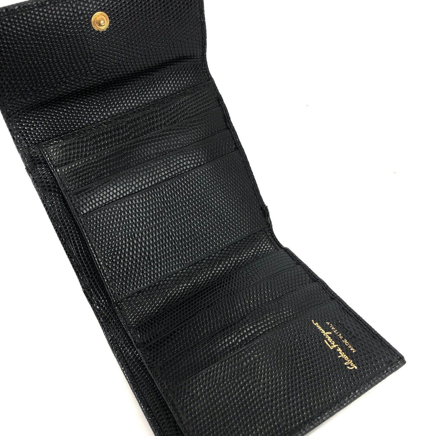 Salvatore Ferragamo Vala ribbon Lizard Mini Wallet Coin purse Black Vintage Old 2ufehp