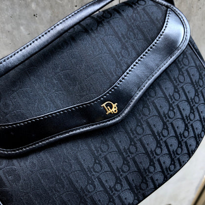 Christian Dior Logo Trotter 提花斜背包 黑色 復古 舊款 ypb2ed