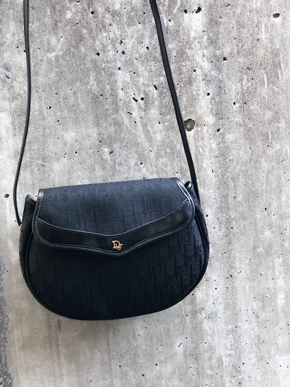Christian Dior Logo Trotter 提花斜背包 黑色 復古 舊款 ypb2ed