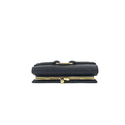 Salvatore Ferragamo Vala ribbon Lizard Mini Wallet Coin purse Black Vintage Old 2ufehp