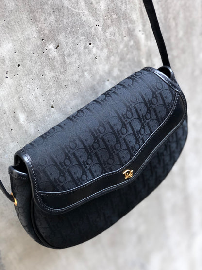 Christian Dior Logo Trotter 提花斜背包 黑色 復古 舊款 ypb2ed