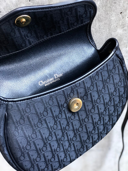 Christian Dior Logo Trotter 提花斜背包 黑色 復古 舊款 ypb2ed