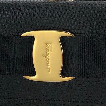 Salvatore Ferragamo Vala ribbon Lizard Mini Wallet Coin purse Black Vintage Old 2ufehp