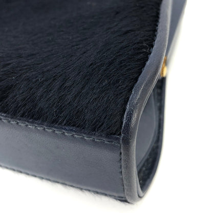 GUCCI Logo Unborn Calf Clasp Crossbody Small Shoulderbag Navy Vintage Old Gucci w4fitj