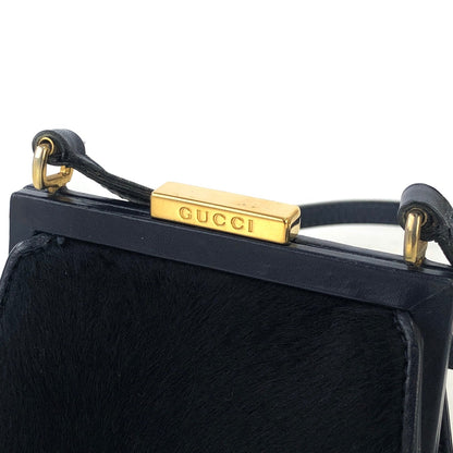 GUCCI Logo Unborn Calf Clasp Crossbody Small Shoulderbag Navy Vintage Old Gucci w4fitj