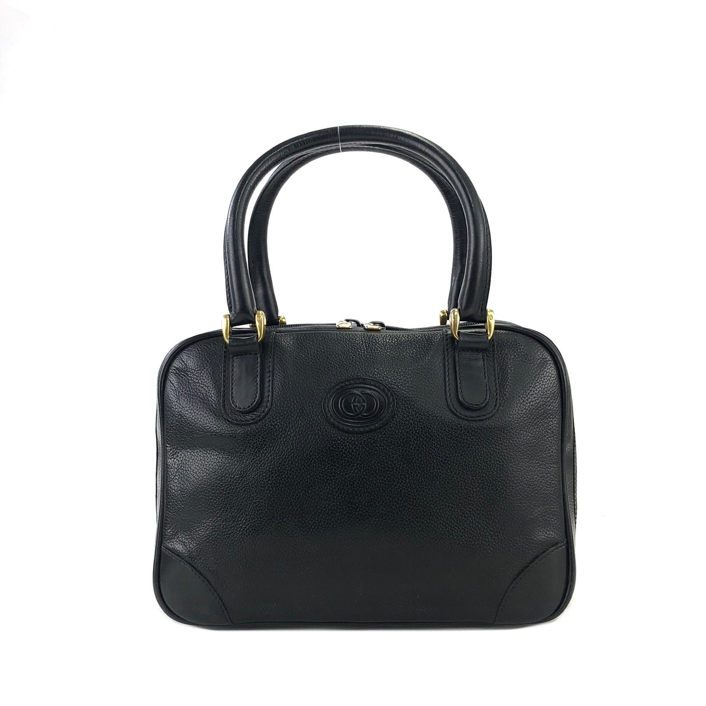 GUCCI GG logo Leather Mini Boston bag Handbag Black Vintage Old gucci khsfhi