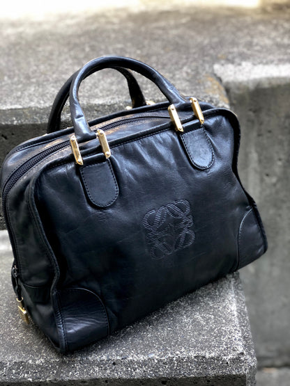 LOEWE Anagram Boston bag Handbag Black Vintage Old zy8pdh