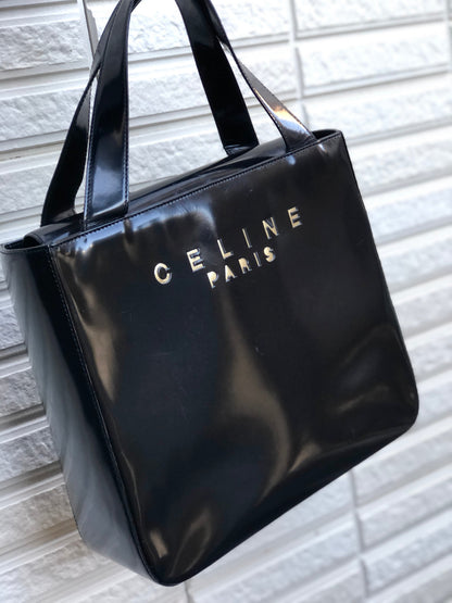 CELINE 鏤空標誌漆皮手提包黑色復古舊款 Celine yie8jb