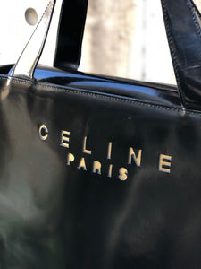 CELINE Cutout logo Patent leather Handbag Black Vintage Old Celine yie8jb
