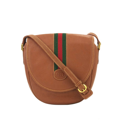 GUCCI Sherry line logo Round Crossbody Shoulder bag Brown Old Gucci vintage a7crwk