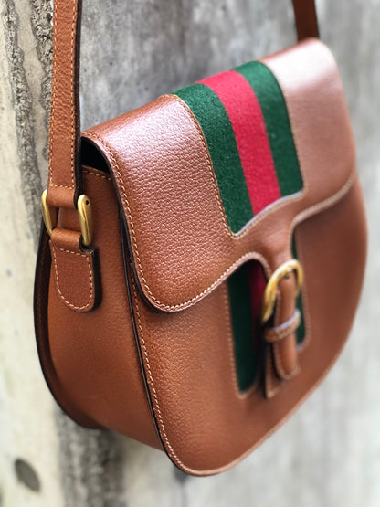 GUCCI Sherry line Buckle Round Crossbody Shoulder bag Brown Old Gucci vintage 8rt3yb