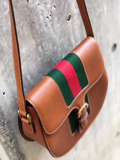 GUCCI Sherry line Buckle Round Crossbody Shoulder bag Brown Old Gucci vintage 8rt3yb