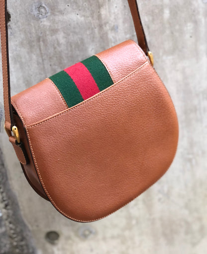 GUCCI Sherry line Buckle Round Crossbody Shoulder bag Brown Old Gucci vintage 8rt3yb