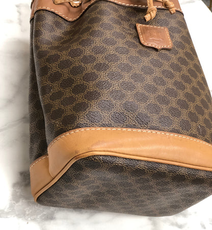 CELINE Macadam Blason Embossed Drawstring Shoulder bag Brown Vintage Old Celine dwhxbw