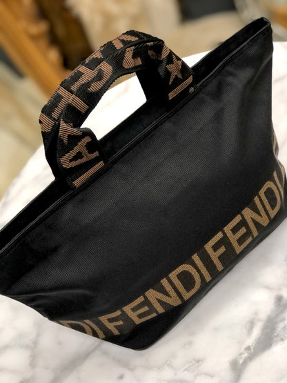 FENDI Logo Nylon Mini Totebag Handbag Black Old Vintage 6zau6e