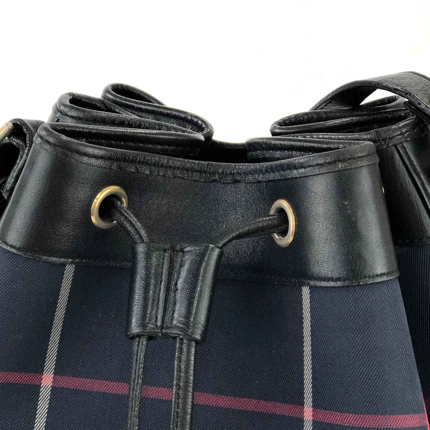 Burberrys' Windowpane check pattern Drawstring Shoulder bag Navy Vintage Old pcacpw