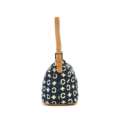CELINE C Macadam Fabric Hobo Handbag Indigo Denim OldCELINE Vintage 5nki6f
