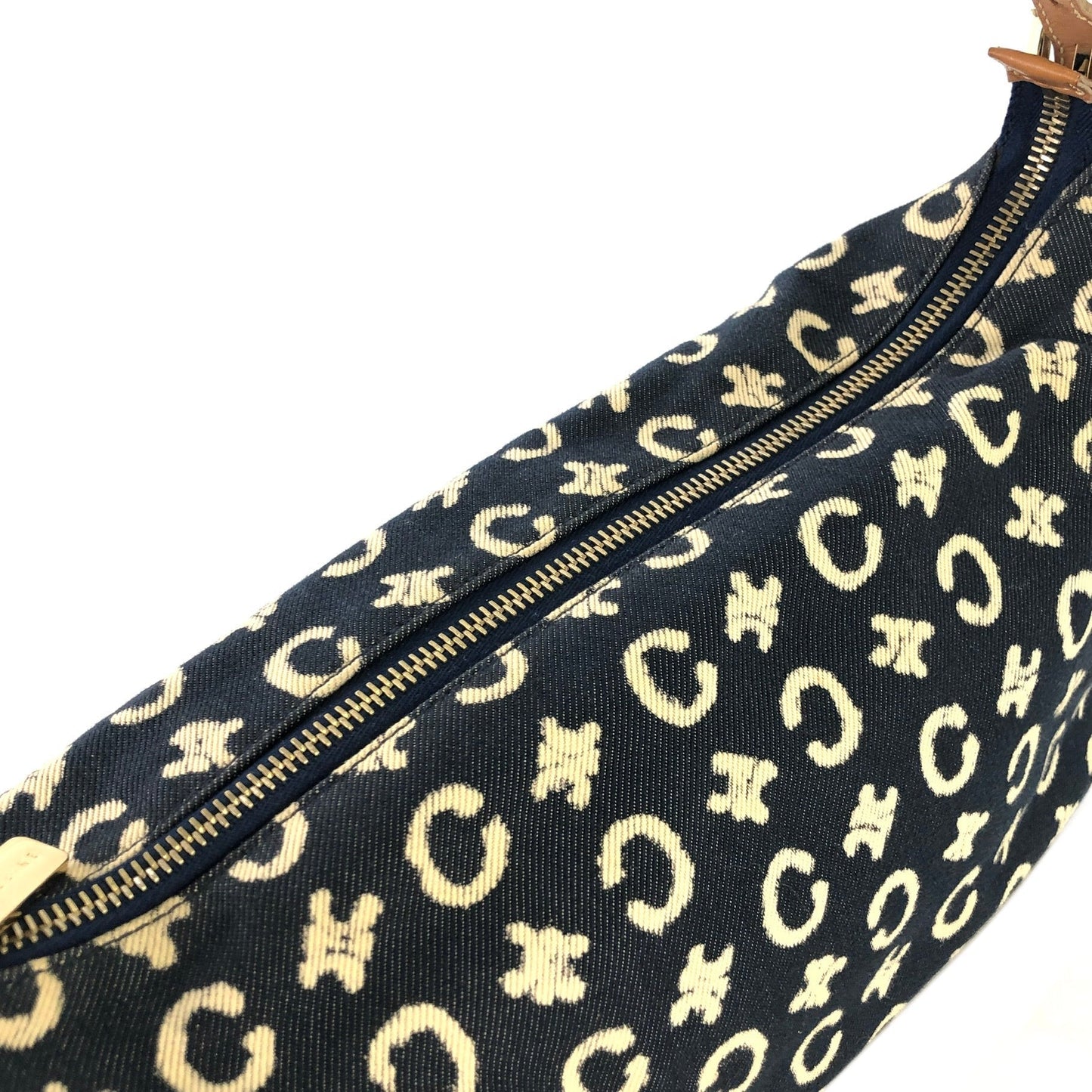 CELINE C Macadam Fabric Hobo Handbag Indigo Denim OldCELINE Vintage 5nki6f