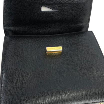 CELINE Turn lock Logo Leather Handbag Shoulder bag Black Vintage Old Celine 8edjtg