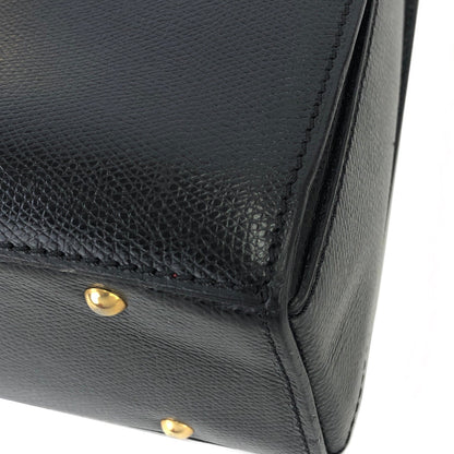 CELINE Turn lock Logo Leather Handbag Shoulder bag Black Vintage Old Celine 8edjtg