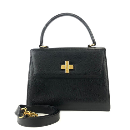 CELINE Turn lock Logo Leather Handbag Shoulder bag Black Vintage Old Celine 8edjtg