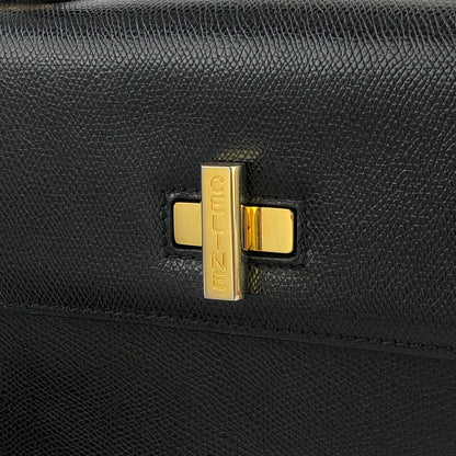 CELINE Turn lock Logo Leather Handbag Shoulder bag Black Vintage Old Celine 8edjtg