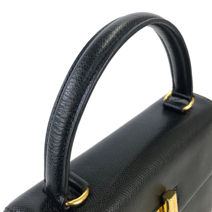 CELINE Turn lock Logo Leather Handbag Shoulder bag Black Vintage Old Celine 8edjtg