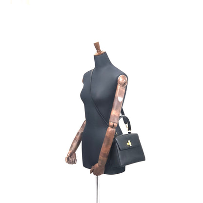 CELINE Turn lock Logo Leather Handbag Shoulder bag Black Vintage Old Celine 8edjtg
