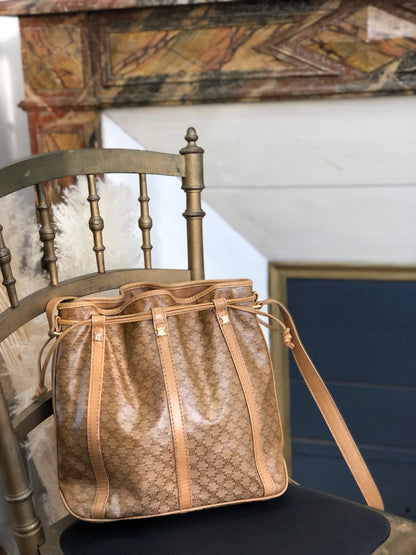 CELINE Macadam Blason Drawstring Shoulder bag Beige Vintage Old Celine kfibb7