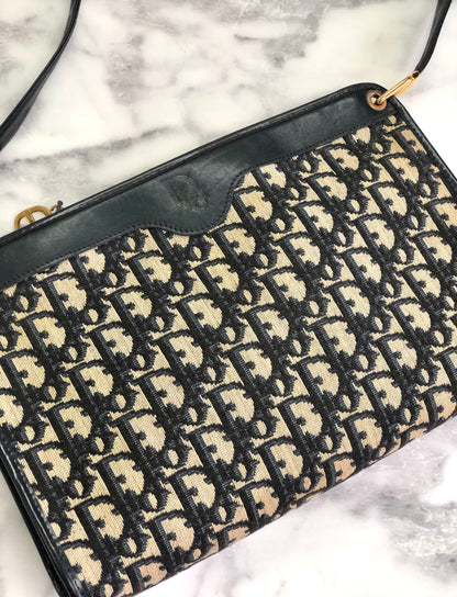 Christian Dior Trotter Jaguar Shoulderbag Handbag Navy Vintage Old u6xe25