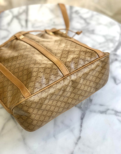 CELINE Macadam Blason Drawstring Shoulder bag Beige Vintage Old Celine kfibb7