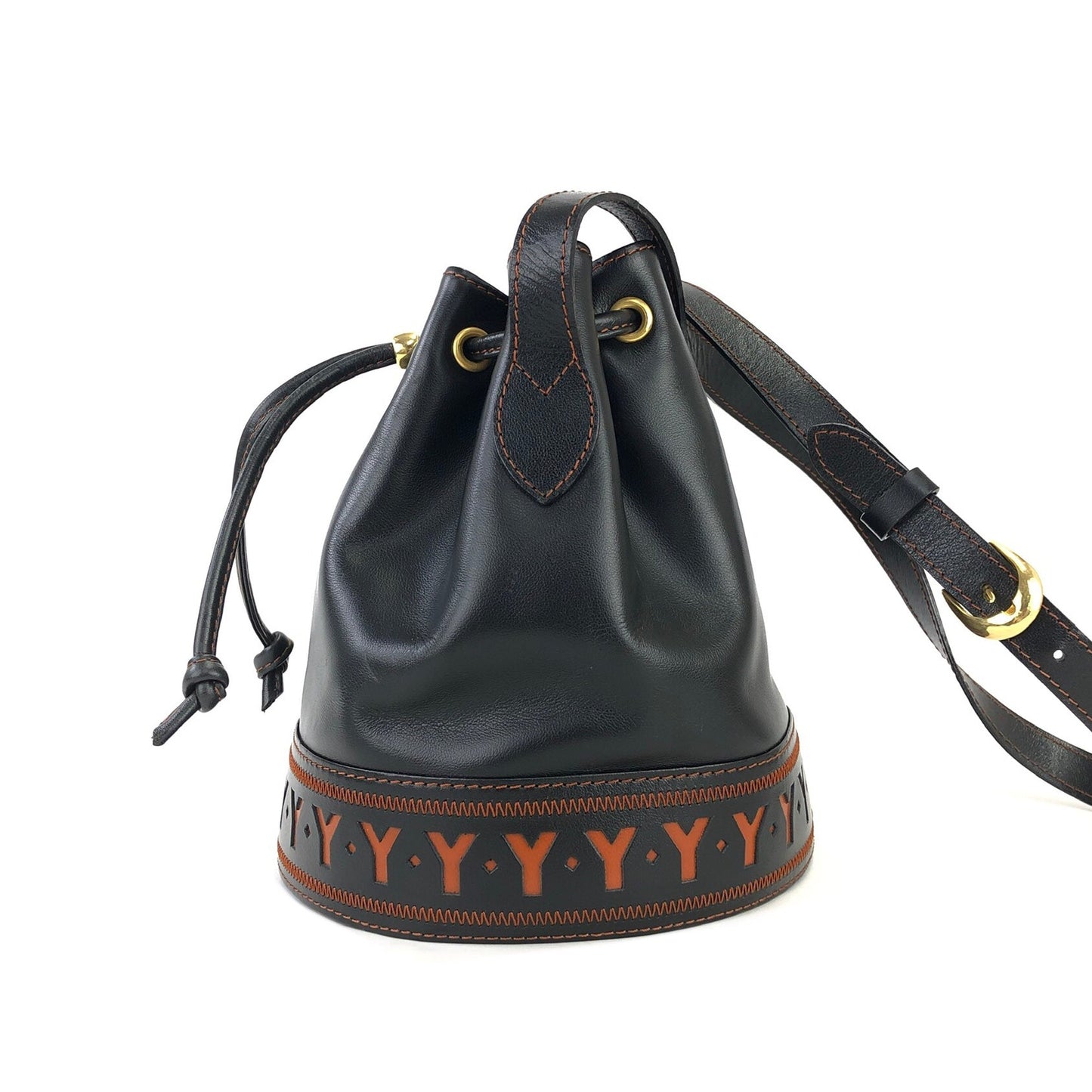 Yves Saint Laurent Y Cut out Drawstring Shoulder bag Black YSL Vintage Old vd5asi