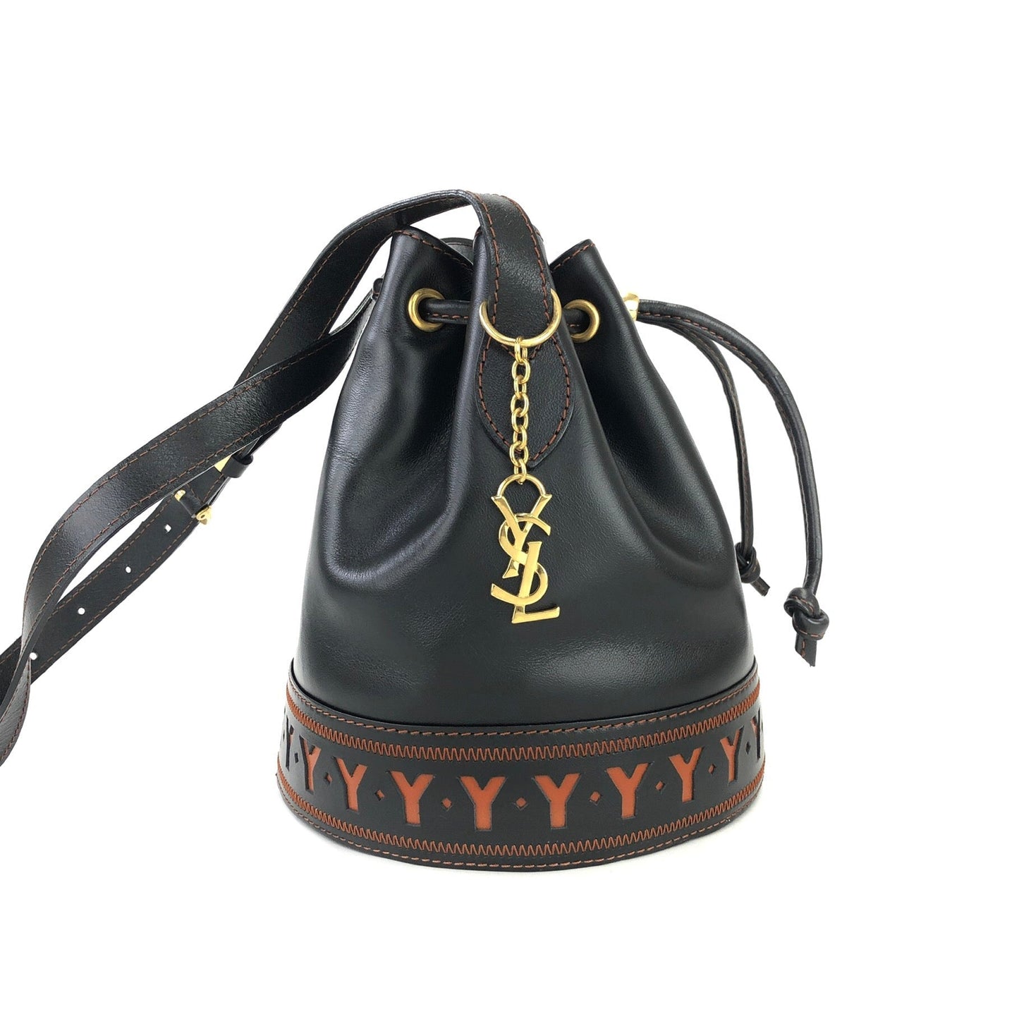 Yves Saint Laurent Y Cut out Drawstring Shoulder bag Black YSL Vintage Old vd5asi
