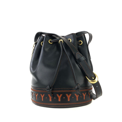 Yves Saint Laurent Y Cut out Drawstring Shoulder bag Black YSL Vintage Old vd5asi