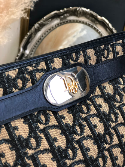 Christian Dior Trotter Oblique 提花肩背包 手袋 海軍藍 復古 舊款 83hjfi