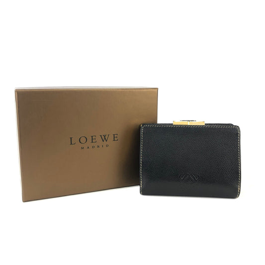 LOEWE Anagram Leather Compact wallet Black Vintage Old cnge4t