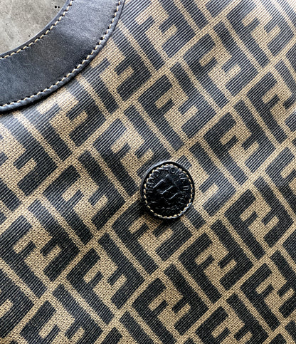 FENDI Zucca logo embossed leather PVC handbag black x brown Vintage Old jibnzr