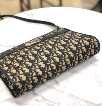Christian Dior Trotter Oblique 提花肩背包 手袋 海軍藍 復古 舊款 83hjfi