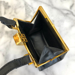GIVENCHY Logo Clasp Mini Handbag Black Vintage Old gmgwt2