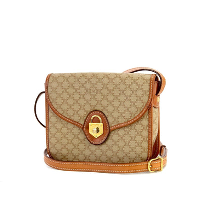 CELINE Macadam Padlock Turn lock Crossbody Shoulder bag Beige Vintage Old CELINE k5k3wp